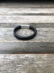 Men's black leather bracelet back view