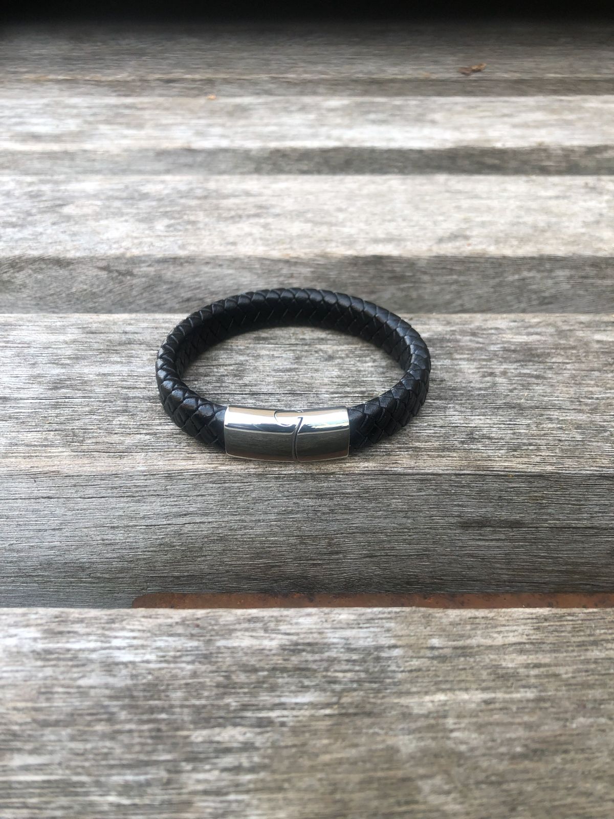 Men's black leather bracelet