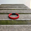 Men’s red braided leather bracelet with gunmetal clasp back view