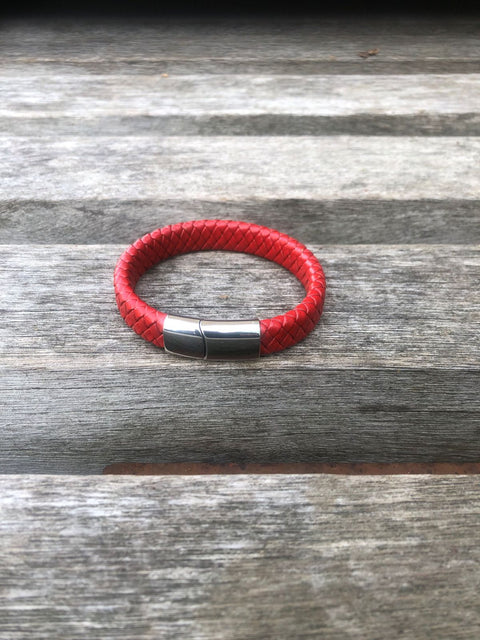 Men's red leather bracelet
