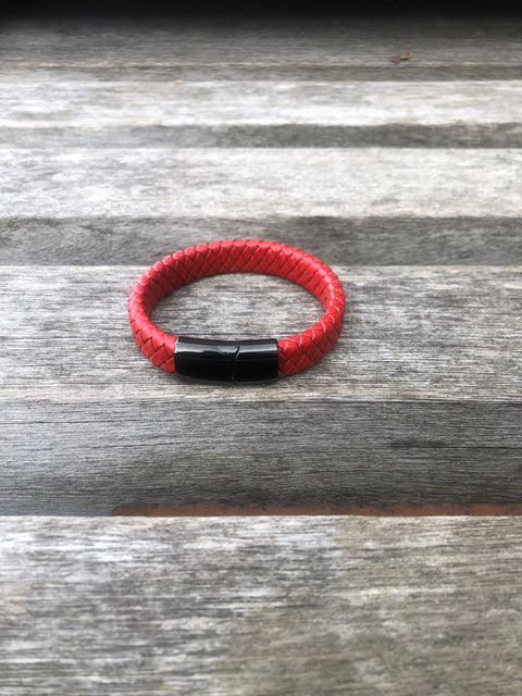 Men's red leather bracelet